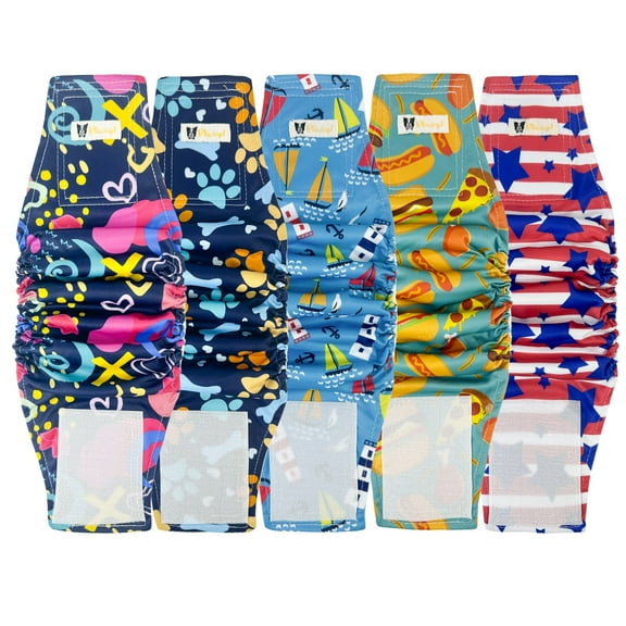 BLIWINPT Dog Diapers for Male Dog Premium Male Dog Wraps Washable Male Doggie Diapers Medium with New Cute Patterns 5packs (M, 11” - 14” Waist)