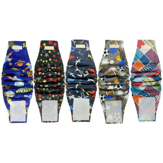 BLIWINPT Male Dog Diapers Reusable Premium Male Dog Wraps Washable Dog Diapers Male Small with Cute Patterns 5packs (S, 9” - 11” Waist)