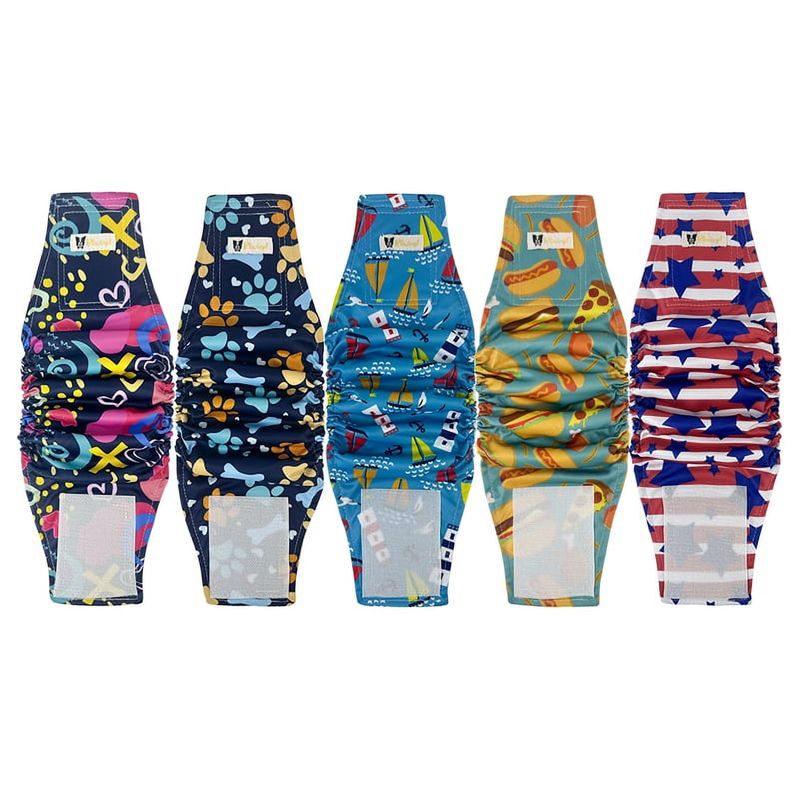 BLIWINPT Reusable Dog Diapers Male Premium Belly Band for Male Dogs Washable Belly Bands for Male Dogs New Cute Patterns 5 Pack (XXL, 21” - 27” Waist)