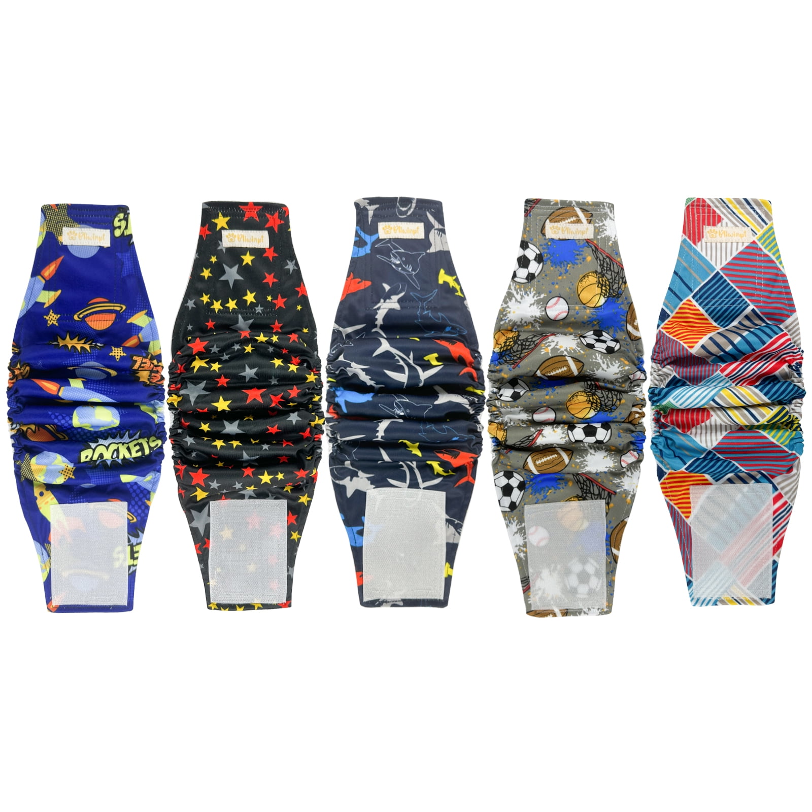 BLIWINPT Reusable Dog Diapers Male Premium Belly Band for Male Dogs Washable Belly Bands for Male Dogs Cute Patterns 5 Pack (M, 11” - 14” Waist)