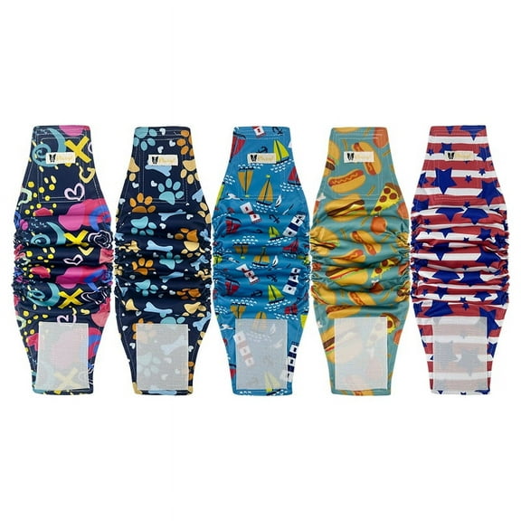 BLIWINPT Reusable Dog Diapers Male Premium Belly Band for Male Dogs Washable Belly Bands for Male Dogs New Cute Patterns 5 Pack (XL, 18” - 21” Waist)