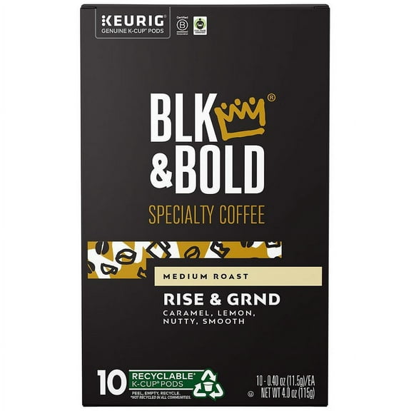 BLK & Bold Medium Roast Blend Keurig K-Cup Pods Rise & GRND 10.0 ea