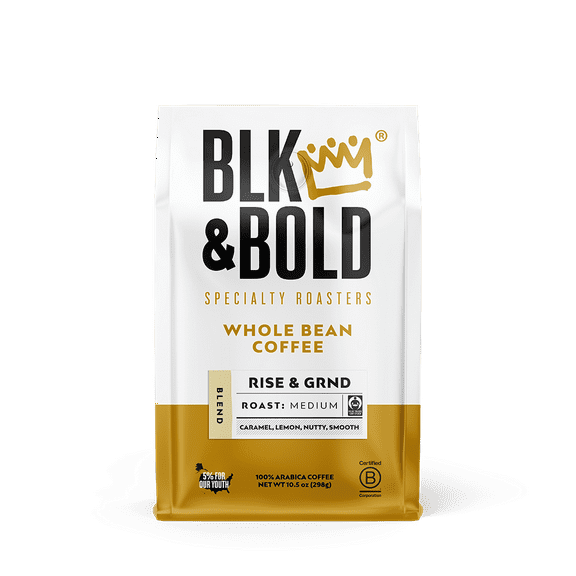 BLK & Bold Rise & GRND Blend, Medium Roast Whole Bean Coffee - 10.5 oz