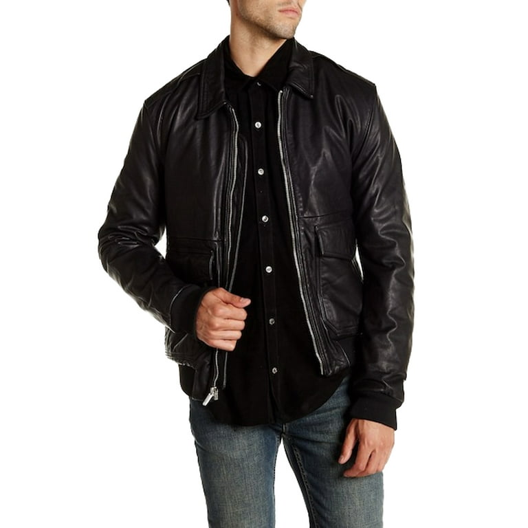 BLK DNM Men's Leather Jacket 80 Moto Jacket, Black, Small