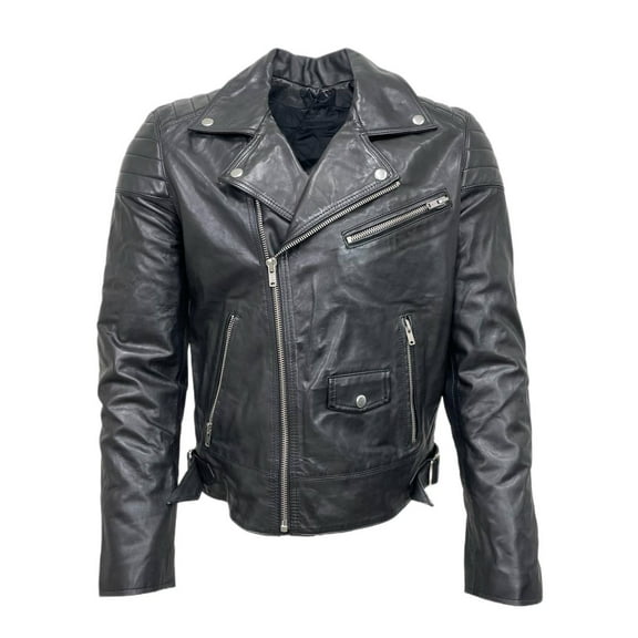 BLK DNM Men's Moto Leather Jacket 31, Black, Small