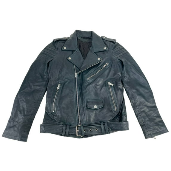 BLK DNM Men's Moto Leather Jacket 8, Emerald Blue, Medium
