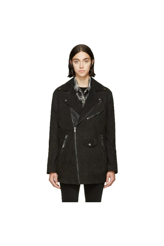 Women's Suede Biker Jacket, Black, X-Small