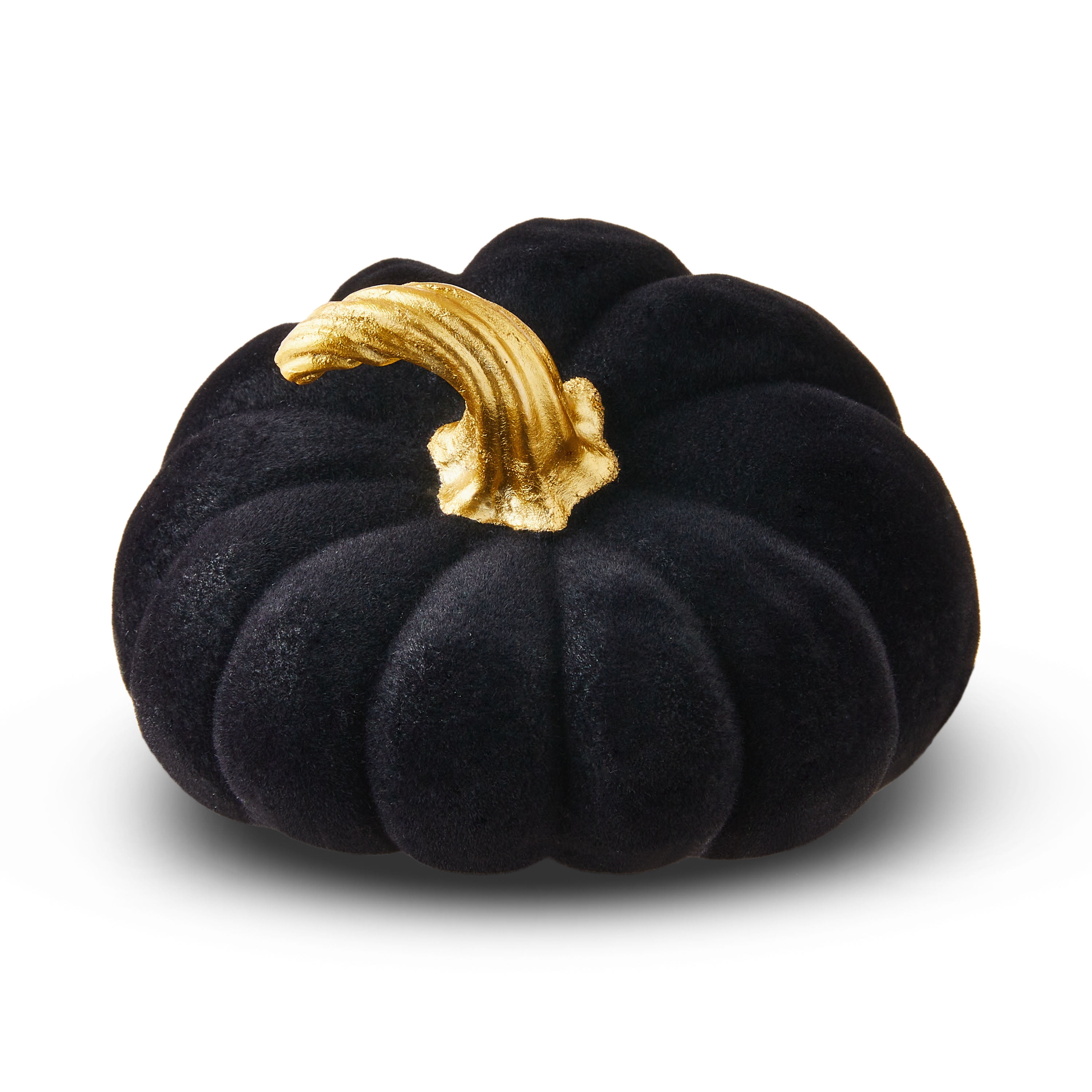 Flocked Wilted Pumpkin Tabletop Decor, Black & Gold, 5.32", Halloween by Way To Celebrate