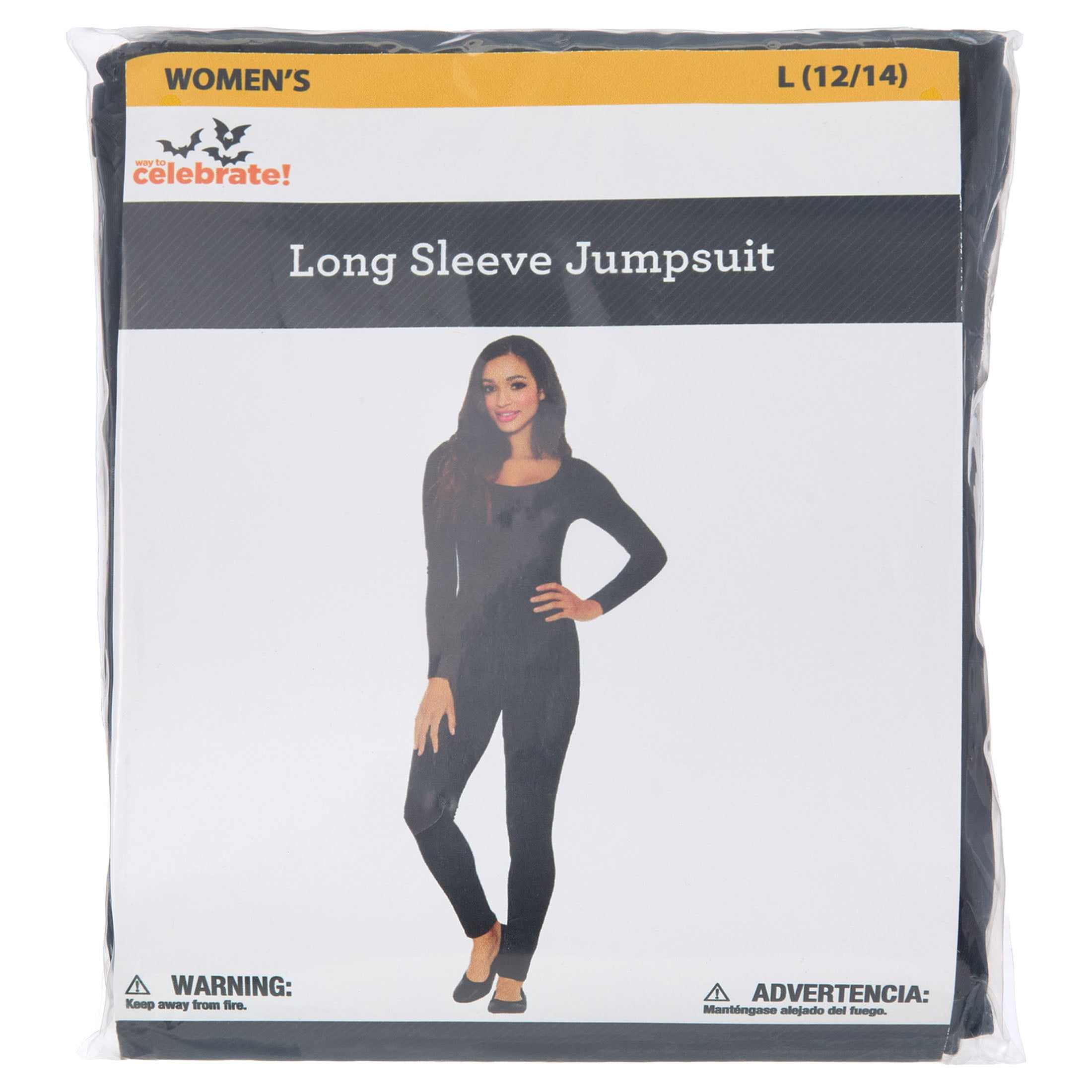 Long Sleeve Jumpsuit Costume Accessory for Adults, Black, L (12/14), Halloween by Way To Celebrate