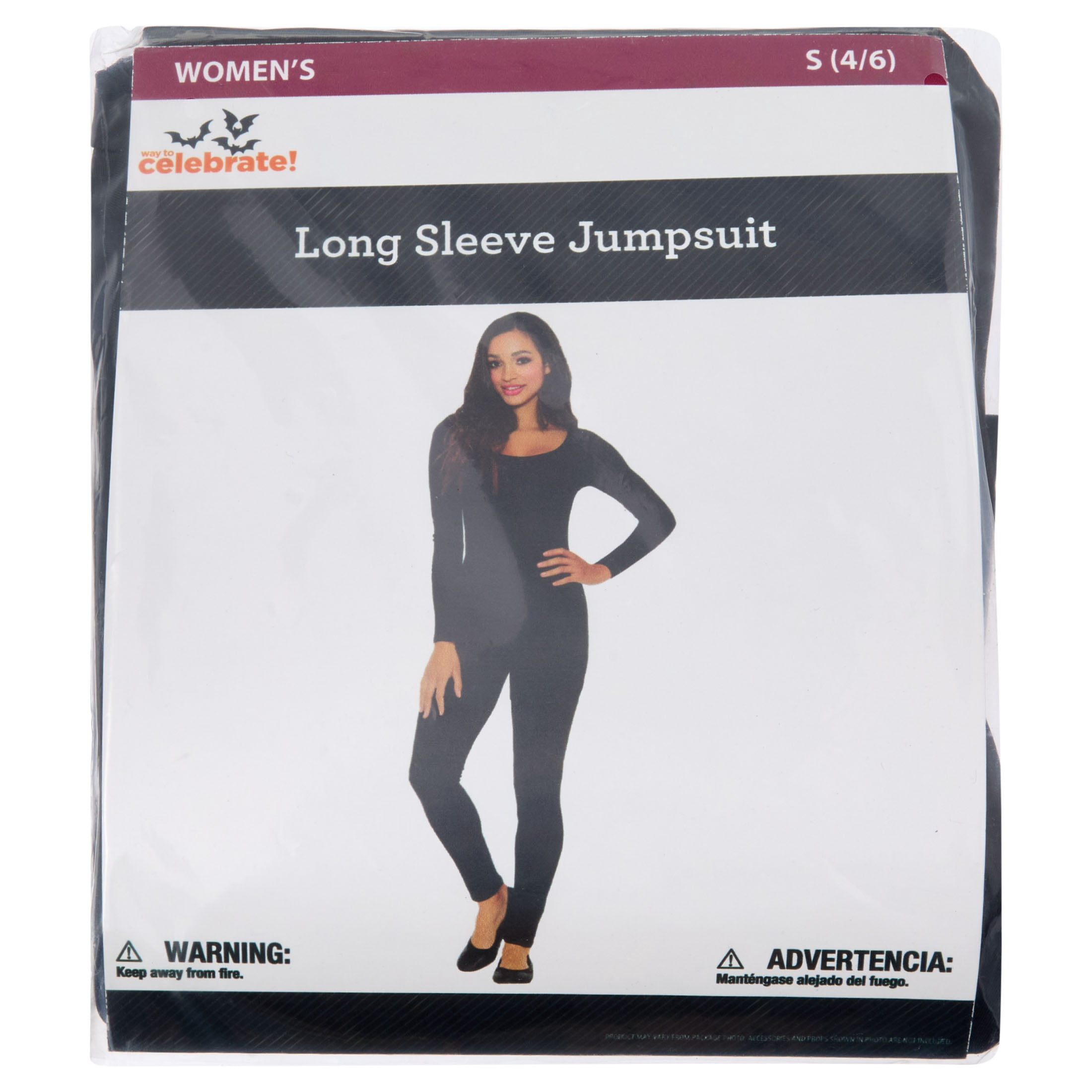Long Sleeve Jumpsuit Costume Accessory for Adults, Black, S (4/6), Halloween by Way To Celebrate