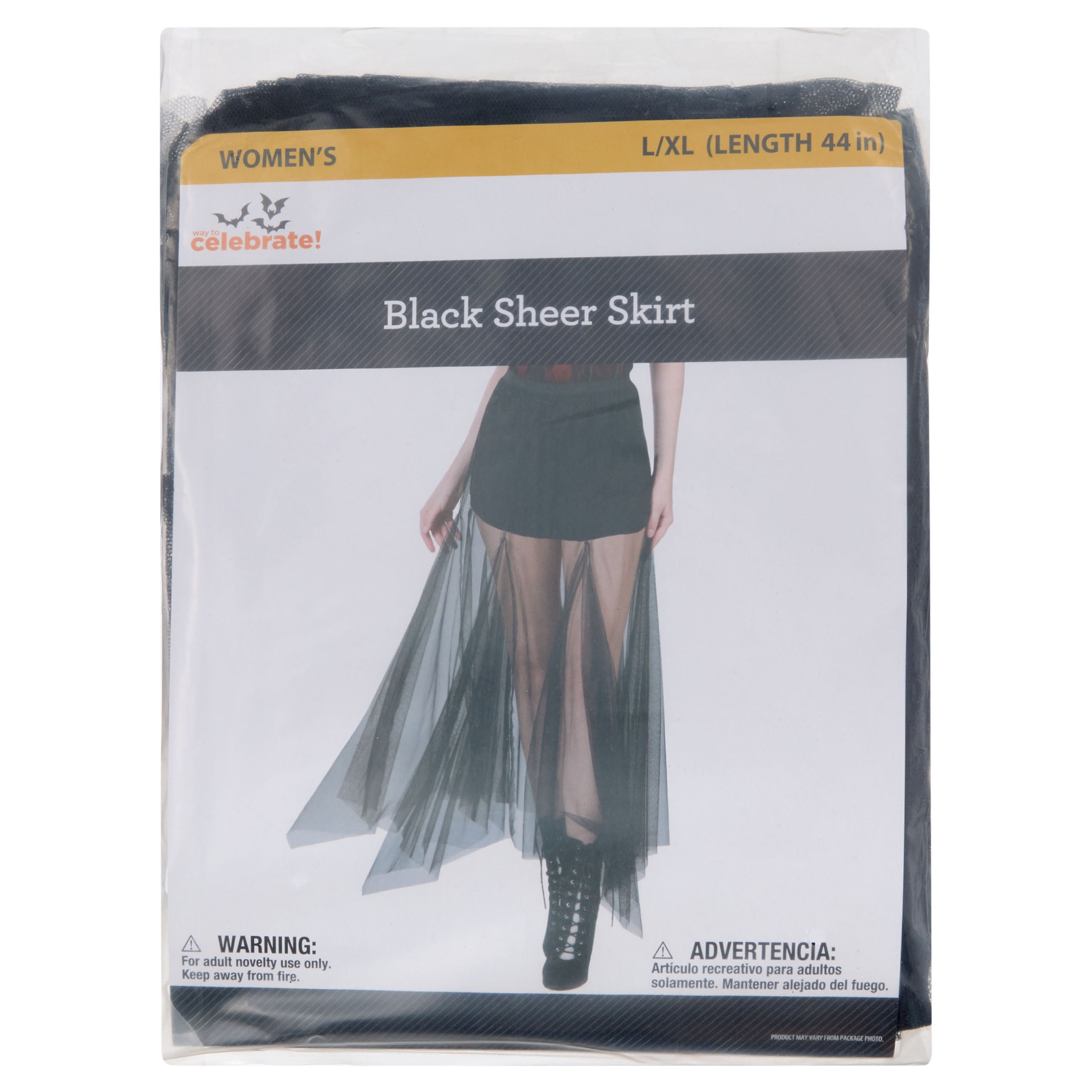 Sheer Skirt Costume Accessory for Adults, Black, L/XL, Halloween by Way To Celebrate