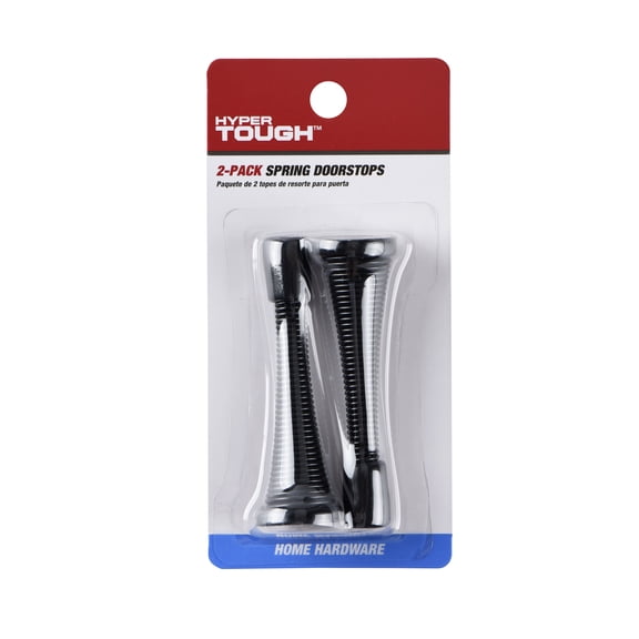 Hyper Tough Steel Spring Doorstop, Black Finish, 2 pack