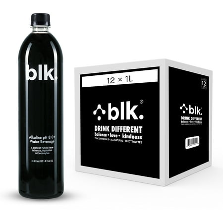 blk. Natural Mineral Alkaline Water, ph8+ Fulvic & Humic Acid Extract, Trace Minerals, Electrolytes, Hydrate with Essential Minerals, 33.8 oz, 1L, 12 Pack