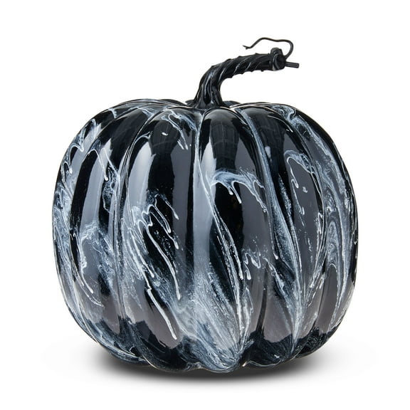 Marbled Foam Pumpkin Tabletop Decor, Black & White, 8.5", Fall by Way To Celebrate