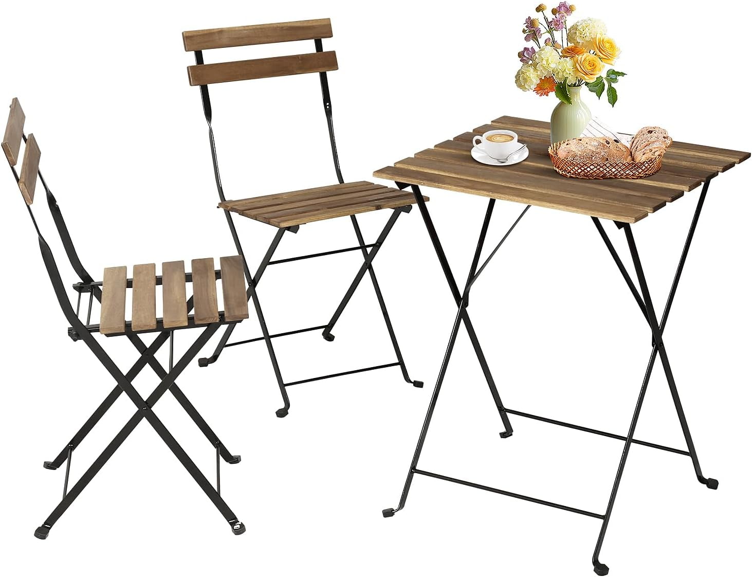 BLKMTY Folding Patio Bistro Set 3-Piece Outdoor Patio Furniture Sets ...