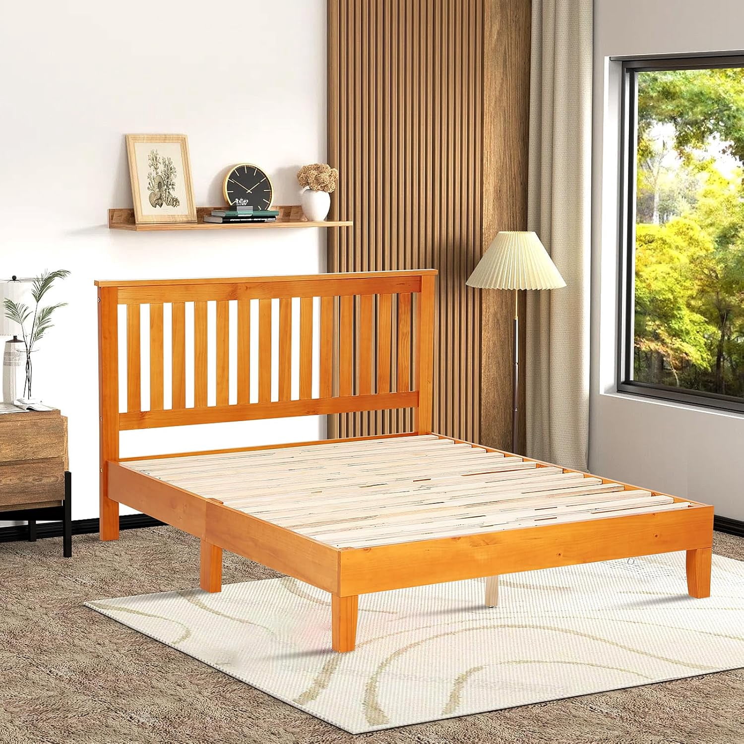 BLKMTY Wood Bed Frame Full Size Bed with Headboard Platform Bed Frame ...