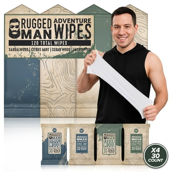 BLKSMITH Clean Body Wipes for Men, 120 Total (4 Packs of 30), Gym Cleansing Wet Wipes