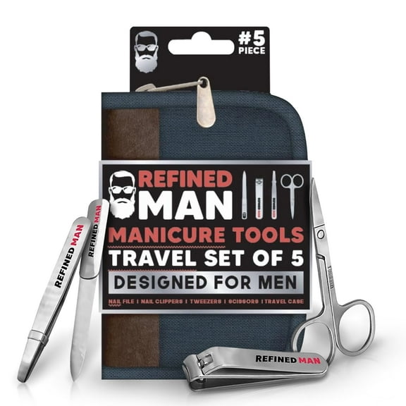 BLKSMITH Manicure and Pedicure Kit Set of 5 Manicure Kit for Men Nail Clipper Kit, Nail File, Clippers, Scissors, Tweezer & Travel Case