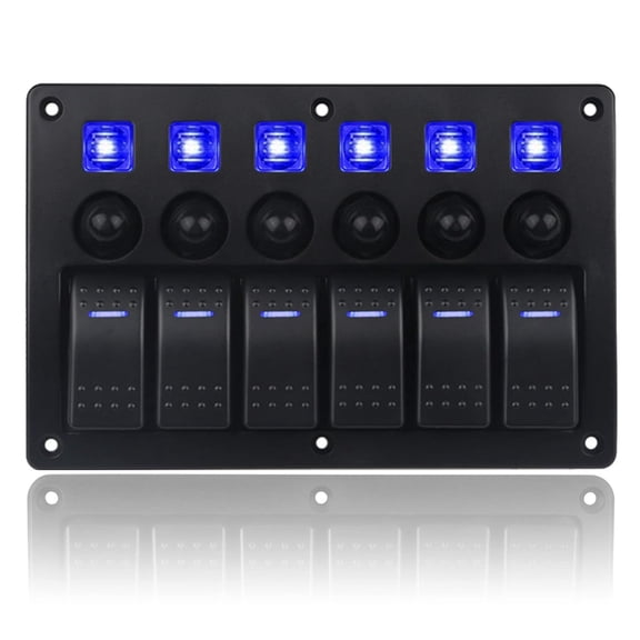 BLLYOGU 6 Gang Boat Rocker Switch Panel Marine Switch Panel Waterproof Marine Toggle Switches ON/Off with Circuit Breaker for Car RV Truck Automotive 12V-24V