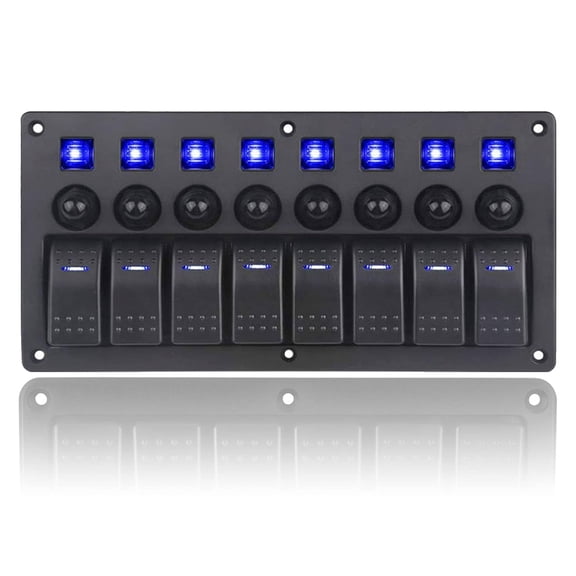 BLLYOGU 8 Gang Boat Rocker Switch Panel Marine Switch Panel Waterproof Marine Toggle Switches ON/Off with Circuit Breaker for Car RV Truck Automotive 12V-24V