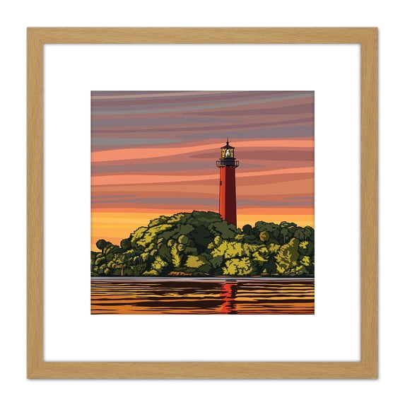 BLM Jupiter Inlet Lighthouse Natural Area Florida 8X8 Inch Square Wooden Framed Wall Art Print Picture with Mount