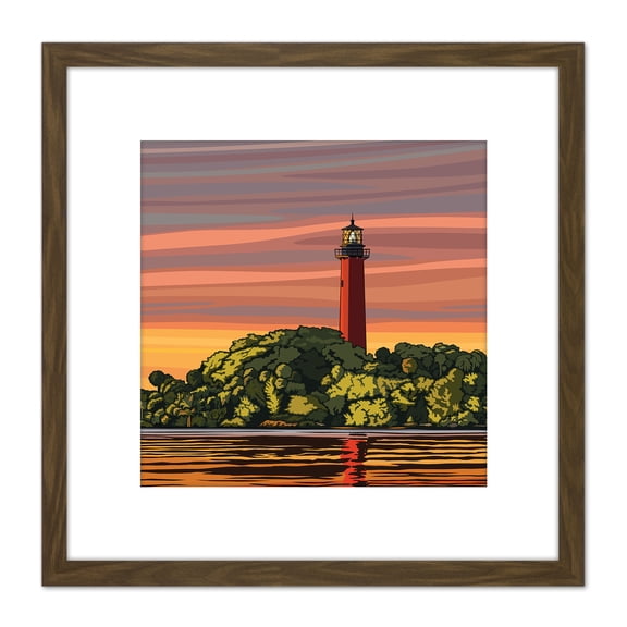 BLM Jupiter Inlet Lighthouse Natural Area Florida 8X8 Inch Square Wooden Framed Wall Art Print Picture with Mount