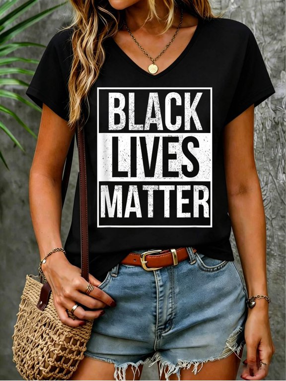 BLM T Shirt - Distressed Black Lives Matter V Neck T-Shirt Cotton Women's V Neck Graphic Tee, Casual Short Sleeve Shirt,Vacation Outfit