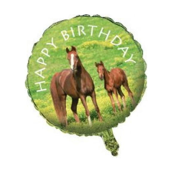 Happy Bithday Foil Round Balloon Wild Horses