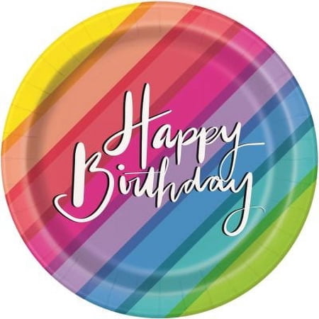 BLN & RNBW BDAY 7" PLATE 8CT