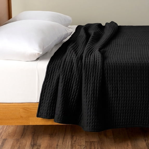 Allswell Cotton Crinkle Bed Blanket, Rich Black, King/California King Size