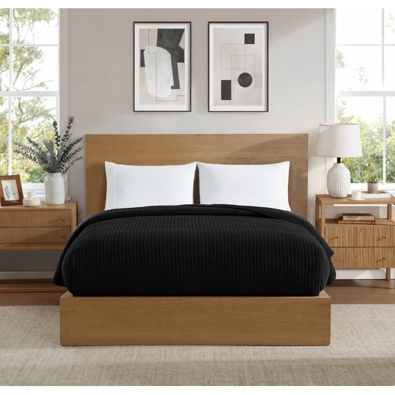 Allswell Cotton Crinkle Bed Blanket, Rich Black, King/California King Size