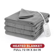 Sunbeam Heated Electric Brushed Fleece Bed Blanket, Gray, Full Size, 12 Heat Settings, 72 x 84 in
