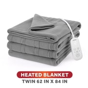 Sunbeam Heated Electric Brushed Fleece Bed Blanket, Gray, Twin Size, 12 Heat Settings, 62 x 84 in