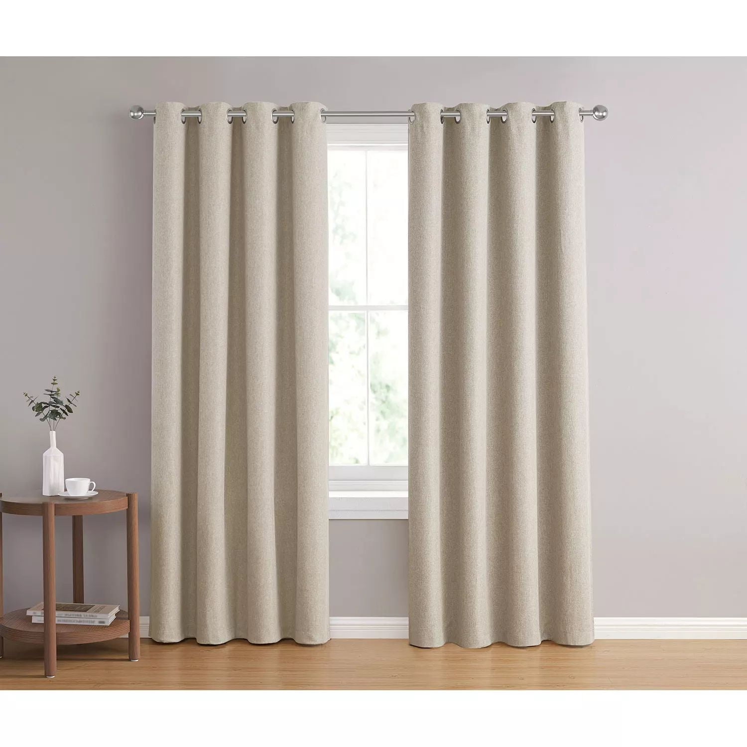 BLOCKADE 100% Blackout Lined Chambray Window Panel Pair, Beige (52x84)