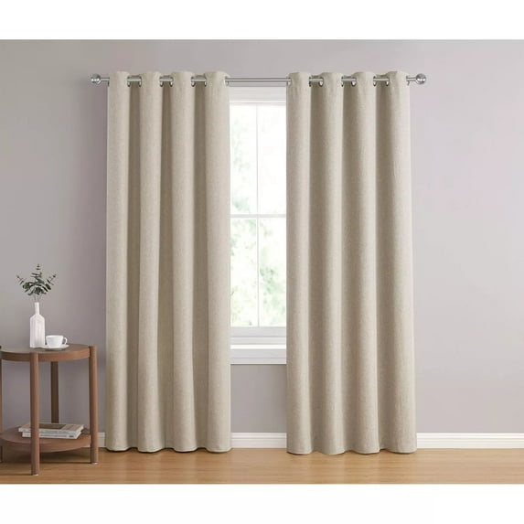 BLOCKADE 100% Blackout Lined Chambray Window Panel Pair, Beige (52x84)