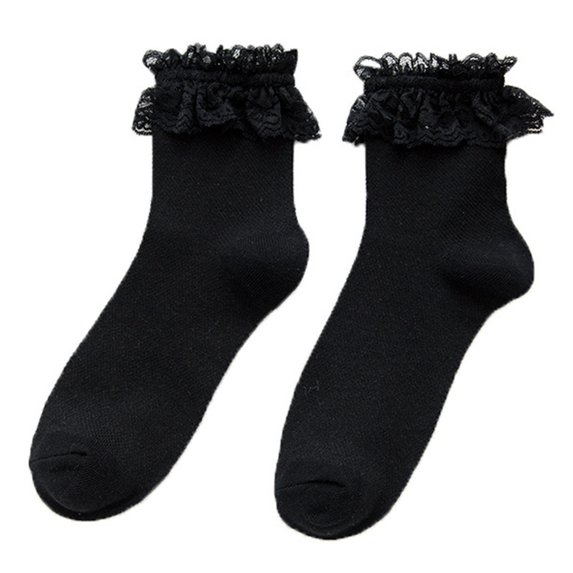 BLOCLOALO 1 Pc Short Socks Women Crew Socks Winter Socks Solid Color Lace Short Tube Mesh Out Socks Streetwear White Ankle Socks Comfortable Thin Socks Breathable Socks Black One Size