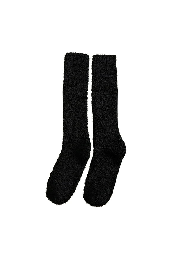 1 Pc Socks Women Calf Socks Winter Women Coral Fleece Socks Middle Tube Sleeping Home Solid Calf Socks Knee High Socks forBoots Thick Comfortable Socks Breathable Socks Black One Size