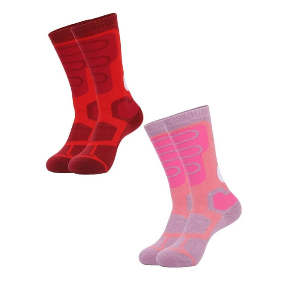 BLOCLOALO 2 Pc Short Socks Crew Socks Ski Socks Winter Thermal Socks Skiing Snowboarding Skating Socks forBoys Girls Youth Athletic Socks Thick Comfortable Socks Warm Wool Socks Red*1 Purple*1 S*2