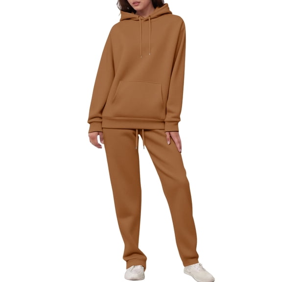 BLOCLOALO 2 Piece Lounge Hoodie Sweatsuit Sets Plus Size Fall Fashion Airport Travel Pants Tracksuits Casual Outfits Matching Sets Women Clothing Brown M