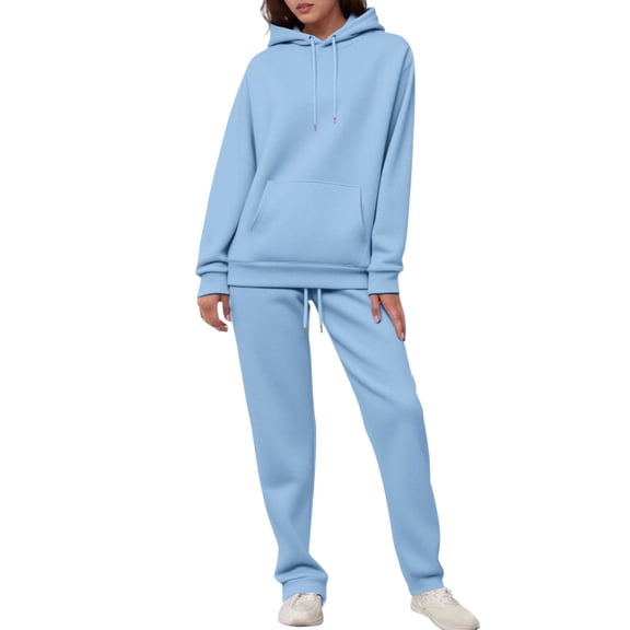 BLOCLOALO 2 Piece Lounge Hoodie Sweatsuit Sets Plus Size Fall Fashion Airport Travel Pants Tracksuits Casual Outfits Matching Sets Women Clothing Light Blue M