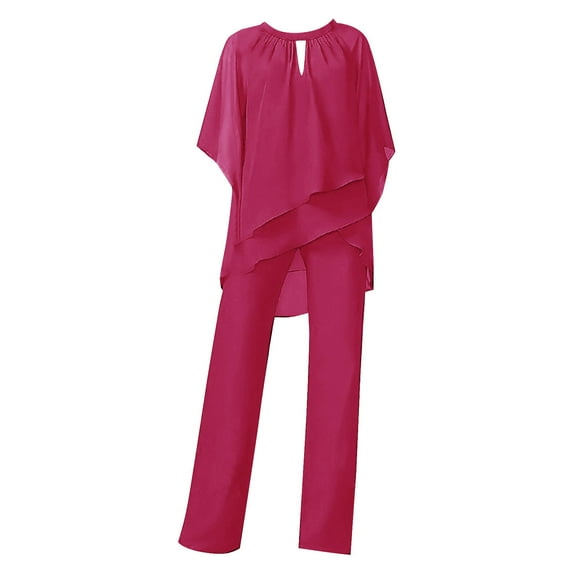 BLOCLOALO 2 Piece Lounge Set 3/4 Sleeve Tops Fashion Solid Color Loose Leisure Set Casual Suit Fashion Summer Short Sleeved Trendy Business Sets Oversized Lounge Sets Trendy Lounge Sets Red M