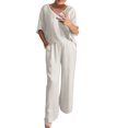 thumbnail image 1 of BLOCLOALO 2 Piece Lounge Set 3/4 Sleeve Tops Outfits Short Sleeve V Neck Tops and Wide Leg Pants Sets Loungewear Casual Summers V Neck Blouses Oversized Lounge Sets Soft Lounge Sets White Xxl, 1 of 5