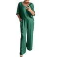 thumbnail image 1 of BLOCLOALO 2 Piece Lounge Set 3/4 Sleeve Tops Outfits Short Sleeve V Neck Tops and Wide Leg Pants Sets Loungewear Casual Summers V Neck Blouses Oversized Lounge Sets Soft Lounge Sets for Women Green S, 1 of 5