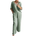 thumbnail image 1 of BLOCLOALO 2 Piece Lounge Set 3/4 Sleeve Tops Outfits Short Sleeve V Neck Tops and Wide Leg Pants Sets Loungewear Casual Summers V Neck Blouses Oversized Lounge Sets Soft Lounge Sets Army Green L, 1 of 5