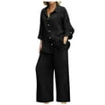 thumbnail image 1 of BLOCLOALO 2 Piece Lounge Set Long Sleeve Collared Shirts Linen Summer Loose Wide Leg Pant Matching Set Plus Size Outfits Button Down Shirts Trendy Business Sets Comfortable Lounge Sets Black L, 1 of 7