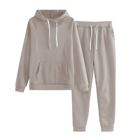 BLOCLOALO 2 Piece Lounge Set Long Sleeve Fleece Pullover Hoodie Sweatshirts Solid Color Fleece Solid Color Sports Suit Sweatpants and Sweatshirt Set Plus Size Workout Sets Comfort Sets Grey S