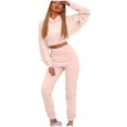 thumbnail image 1 of BLOCLOALO 2 Piece Lounge Set Long Sleeve Pullover Hoodie Sweatshirts Casual Solid Color Short Hoodie Trousers Sports Suit Sweatpants and Sweatshirt Set Plus Size Workout Sets Trendy Lounge Sets Pink L, 1 of 9