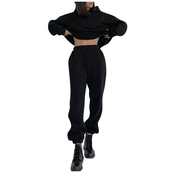 BLOCLOALO 2 Piece Lounge Set Long Sleeve Pullover Hoodie Sweatshirts Casual Solid Color Trousers Sweatershirt Sports Suit Sweatpants and Sweatshirt Set Plus Size Workout Sets Comfortable Sets Black S