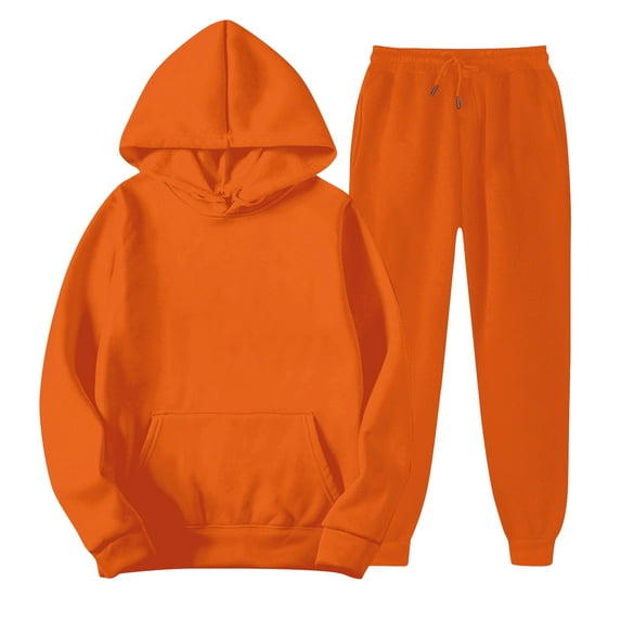 BLOCLOALO 2 Piece Lounge Set Long Sleeve Pullover Hoodie Sweatshirts with Pants Hoodie Plus Leisure Winter Hooded Plush Jogger Sets Sweatpants and Sweatshirt Set Casual Lounge Sets Orange S
