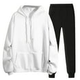 thumbnail image 1 of BLOCLOALO 2 Piece Lounge Set Long Sleeve Pullover Hoodie Sweatshirts Solid Color Hooded Zipper Plus Sweatshirt Trousers Women's Suit Jogger Sets Sweatpants and Sweatshirt Set Comfy Lounge Sets White M, 1 of 8
